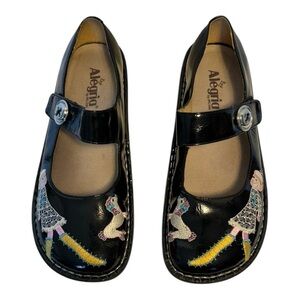 Alegria Black Patent Leather Embroidered Poodle Mary Jane Comfort Nurse Shoes 41